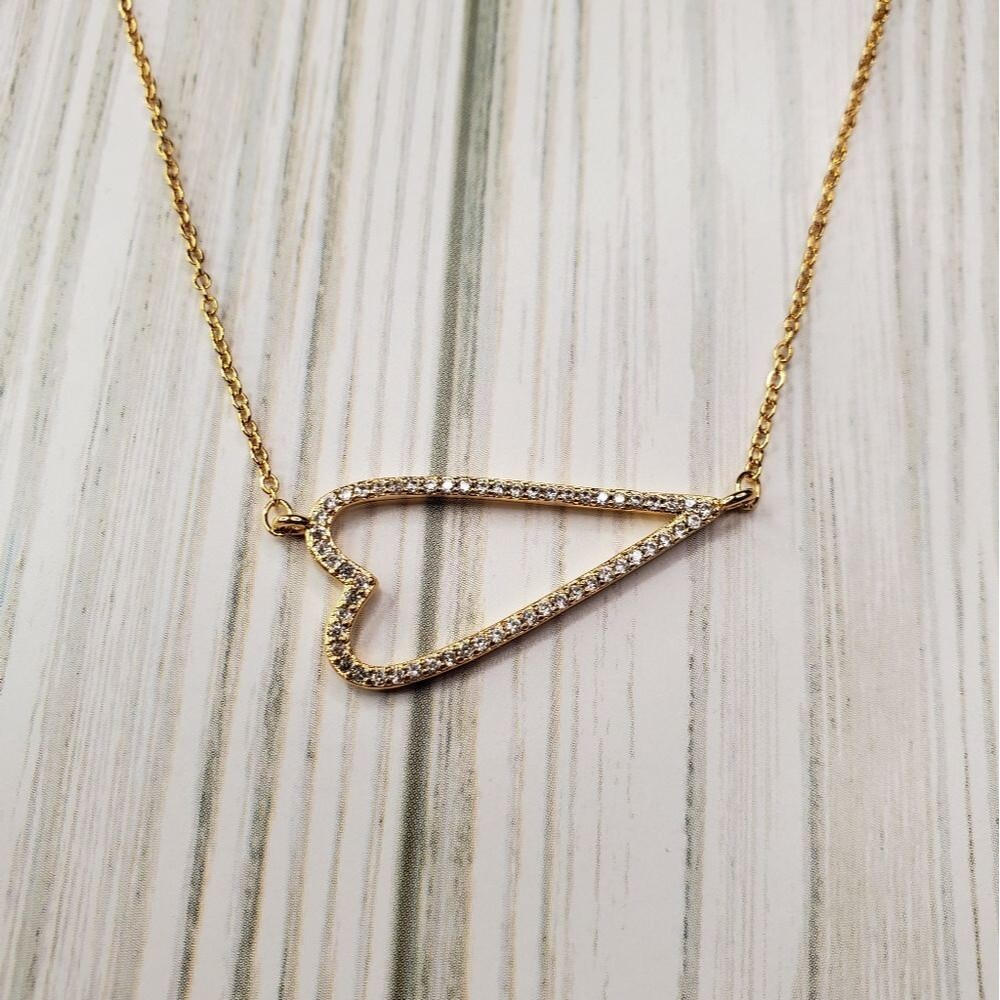Dainty Gold Plated Rhinestone Open Heart Layering Necklace Gorgeous Quiet Luxury